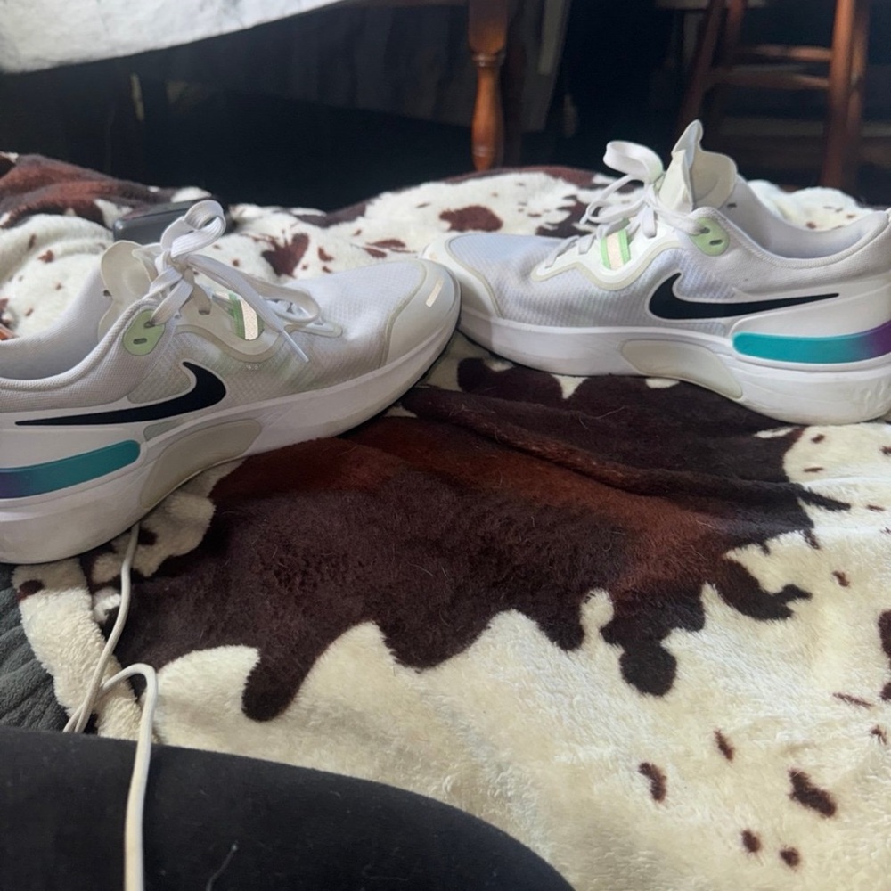 Nike White Sneakers with Teal and Purple Highlights